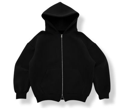 BLACK BOXY ZIP UP HOODIE